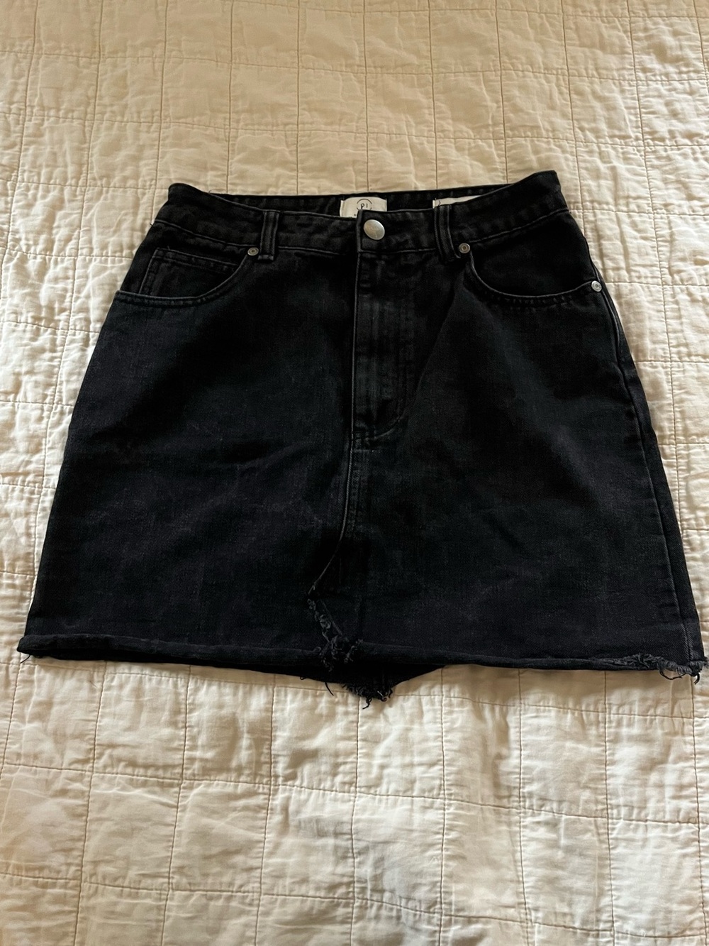 Cotton On Black Denim Mini Skirt with Raw Hem
